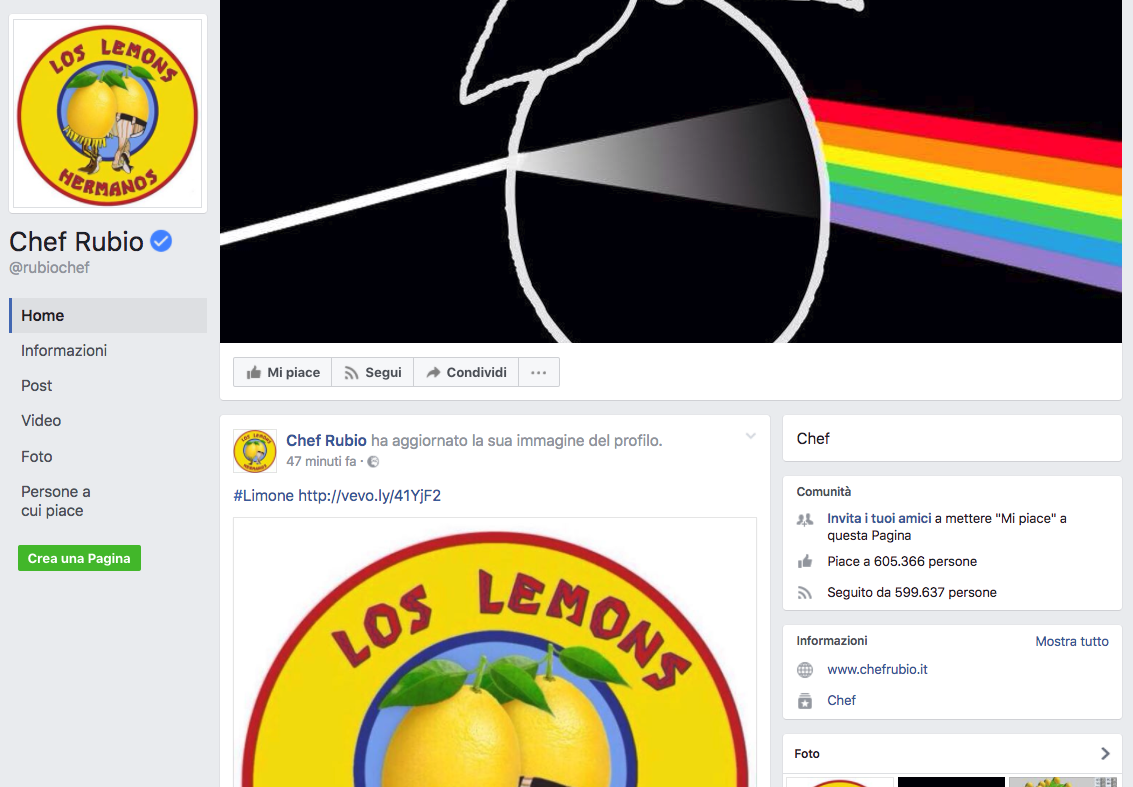 Lemon Pills sulla copertina della pagina Facebook di Chef Rubio